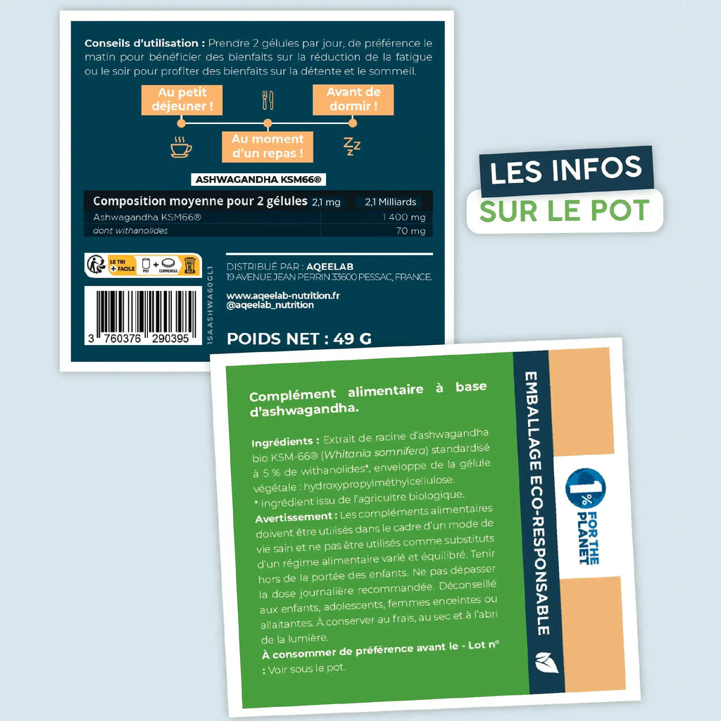 Ashwagandha KSM-66® Bio - Gélules - AqeeLab Nutrition