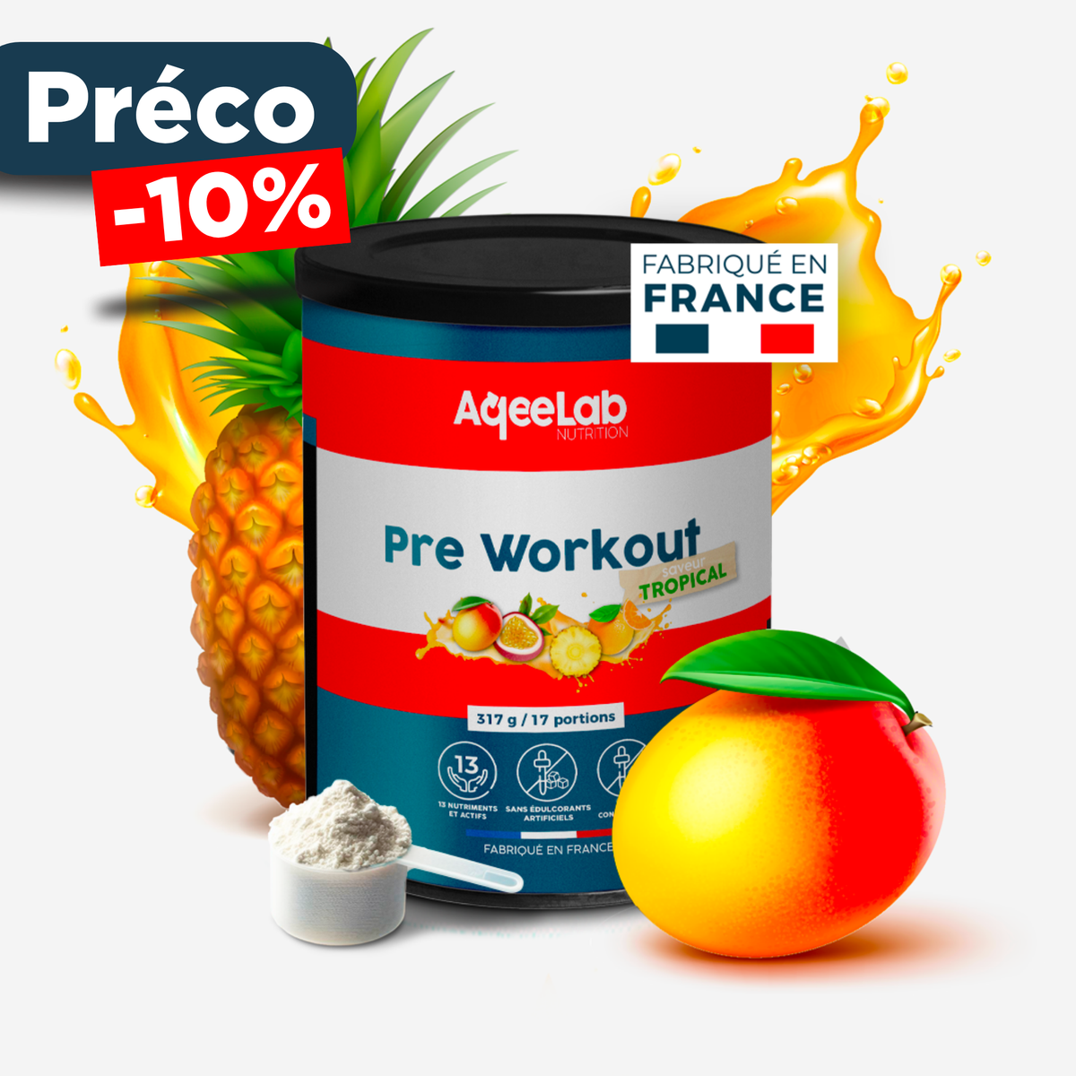 Pre-Workout AqeeLab - Booster électrolytes + citrulline + beta-alanine